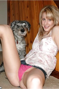Sea Poses On The Stairs In Pink Panties With Her Dog